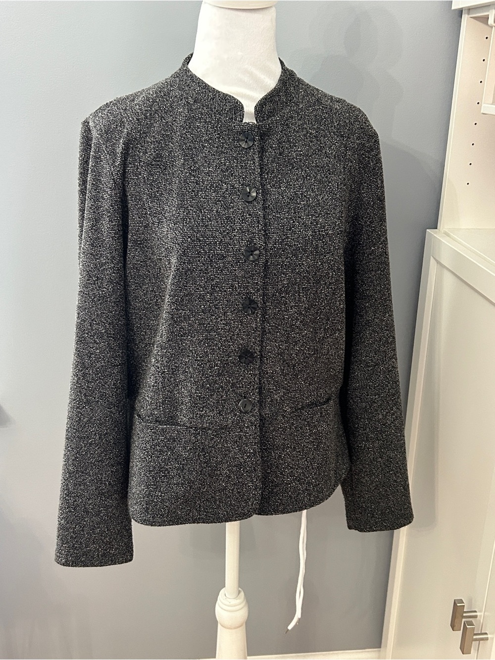 Emma James Women's Jacket Blazer Size Large Black White Speckled Textured Knit